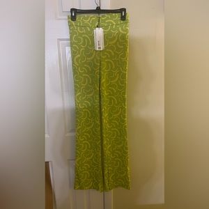 Zara lime green and yellow wide leg ankle stretch pants small